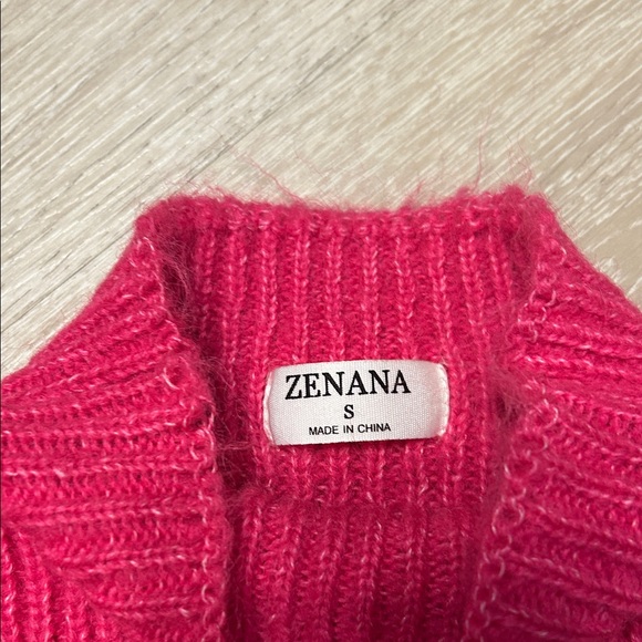 Zenana Mock Neck Balloon Sleeve Pink Sweater - Picture 2 of 8